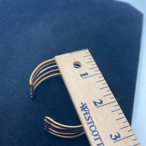 Mixed Metal Tone Stacked Look Cuff Bracelet Silver Gold Bronze - Picture 13 of 15